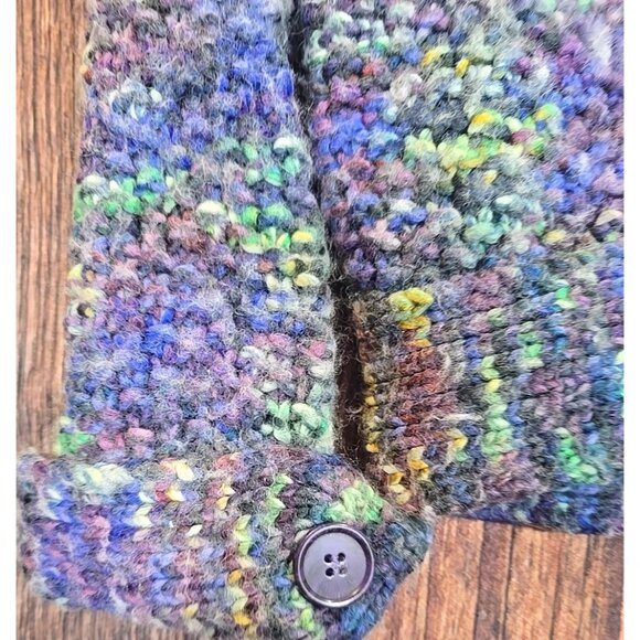 I.E. Relaxed Wool Blend Sweater Indie Art Chunky Knit Ombre Full Zip Women's L - Picture 12 of 13